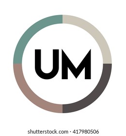 UM letter, four colors in abstract background logo, design identity in circle, alphabet letter