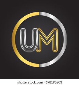 UM Letter logo in a circle. gold and silver colored. Vector design template elements for your business or company identity.