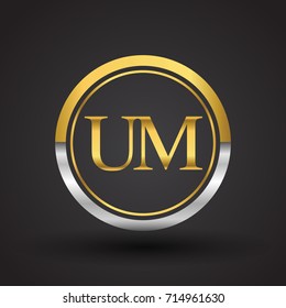 UM Letter logo in a circle, gold and silver colored. Vector design template elements for your business or company identity.