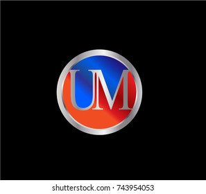 UM Letter logo Design in a circle. Blue Red and silver colored