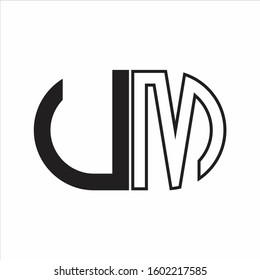 UM Letter logo monogram with oval shape negative space design template white background