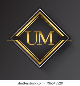 UM Letter logo in a square shape gold and silver colored geometric ornaments.