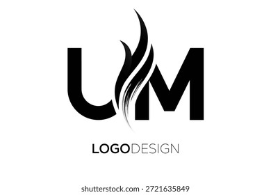 Logotipo del monograma de la letra de la UM con la carrera artística del cepillo para la identidad moderna de la marca