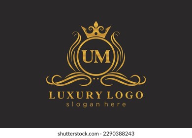 UM Letter Royal Luxury Logo template in vector art for Restaurant, Royalty, Boutique, Cafe, Hotel, Heraldic, Jewelry, Fashion and other vector illustration.