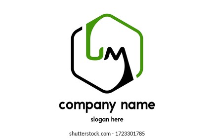 um letter vector logo. um letter vector logo with hexagon in green and black color