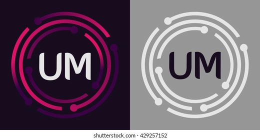 UM letters business logo icon design template elements in abstract background logo, design identity in circle, alphabet letter