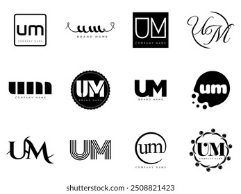 UM logo company template. Letter u and m logotype. Set different classic serif lettering and modern bold text with design elements. Initial font typography. Collection trendy business identity.