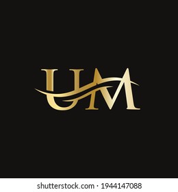 UM logo design. Initial Gold UM letter logo design with modern trendy