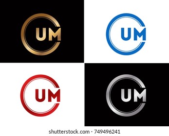 UM Logo. Letter Design Vector with Red and Black Gold Silver Colors