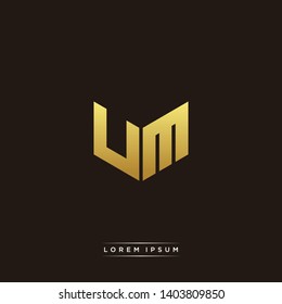 UM Logo Letter Initial Logo Designs Templete with Gold and Black Background