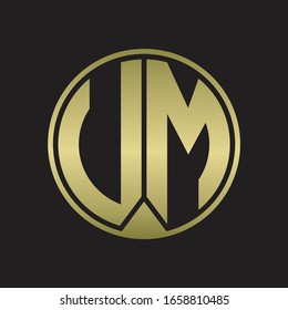 UM Logo monogram circle with piece ribbon style on gold colors