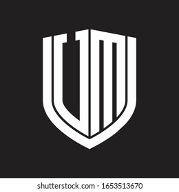 UM Logo monogram with emblem shield design isolated on black background