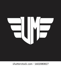 UM Logo monogram with emblem and wings element design template