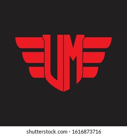 UM Logo monogram with emblem and wings element design template on red colors