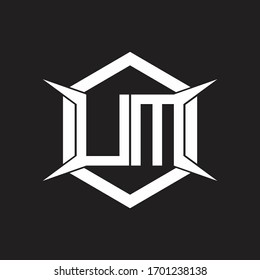 UM Logo monogram with hexagon and four taper shape design template