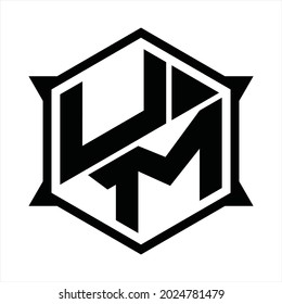 UM Logo monogram with hexagon and sharp shape design template