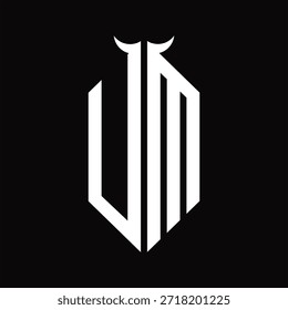 UM Logo-Monogramm mit Hornform, einzelne schwarz-weiße Designvorlage auf schwarzem Hintergrund