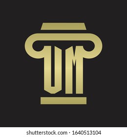 UM Logo monogram with pillar style design template with gold colors