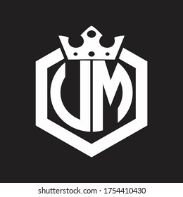 UM Logo monogram rounded by hexagon shape with crown design template