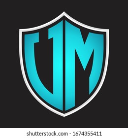 UM Logo monogram with shield shape isolated blue colors on outline design template