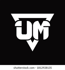 UM Logo monogram with triangle shape rounded design template on black background