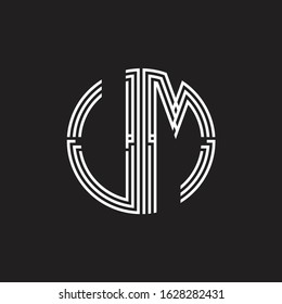 UM Logo monogram triple ribbon style line design template isolated on black background