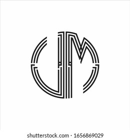 UM Logo monogram triple ribbon style line design template isolated on white background