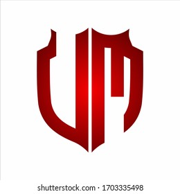 UM Logo Shield style Monogram design template with red colors on white background