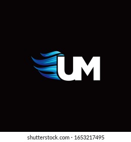 UM monogram logo with blue fire style design template