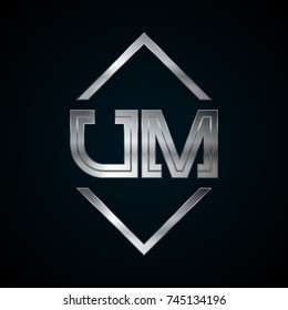 UM Monogram, Metal Logo, Silver Logo