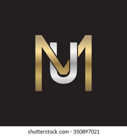 UM MU initial company square M shape silver gold logo black background