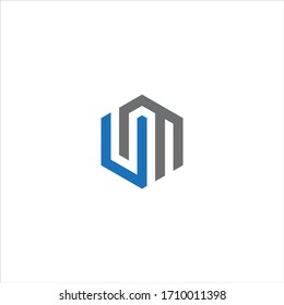 UM or MU unique monogram style vector logo design with blue and grey.