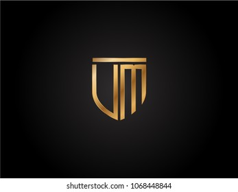 um shield shape Letter Design in gold color