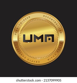 UMA Cryptocurrency logo in black color concept on gold coin. Uma Coin Block chain technology symbol. Vector illustration.