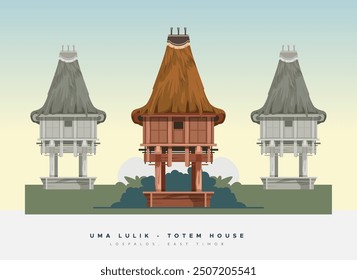 Uma Lulik - sacred totem houses - Lospalos, East Timor - Stock Illustration as EPS 10 File