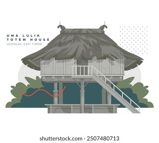 Uma Lulik - sacred totem houses - Lospalos, East Timor - Stock Illustration as EPS 10 File