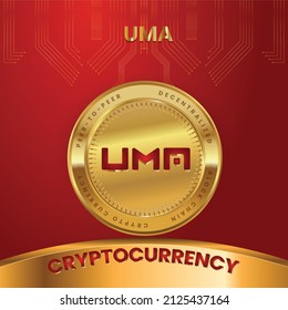 UMA Token Crypto Currency logo in technology Concept Based Poster, banner design In Red and Golden Color with gold coin.