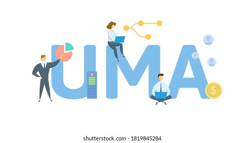 UMA, Unified Managed Account. Concept with keyword, people and icons. Flat vector illustration. Isolated on white background.