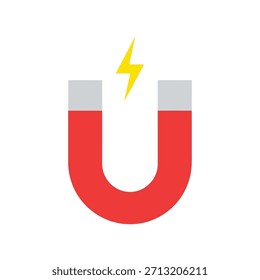 Icono de imán en U y campo magnético. Diseño de Vector.