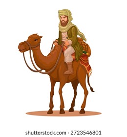 Figura de Umar Bin Khattab, antiguo viajero del Medio Oriente que monta el Vector de la ilustración del camello aislado en el fondo blanco