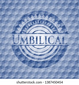 Umbilical blue emblem with geometric pattern background. Vector Illustration. Detailed.