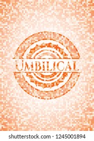 Umbilical orange tile background illustration. Square geometric mosaic seamless pattern with emblem inside.