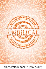 Umbilical orange tile background illustration. Square geometric mosaic seamless pattern with emblem inside.