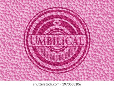 Umbilical pink emblem with bubbles background. Vector Illustration. Detailed. 