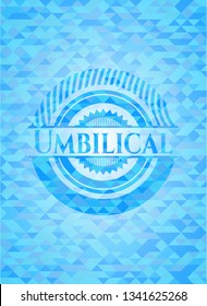 Umbilical sky blue emblem with mosaic background
