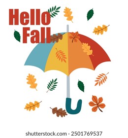 Umbrella and autumn leaf fall in vector.