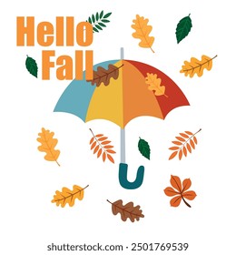 Umbrella and autumn leaf fall in vector.