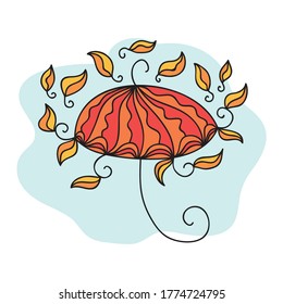 Umbrella and autumn leaves. Vector illustration