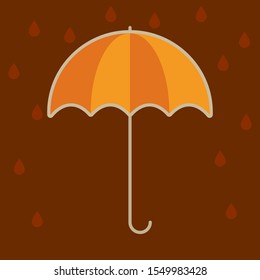 Umbrella in the autumn rain in orange color, vector icon, logo, postcard.