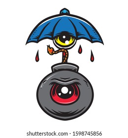 umbrella with axis bomb vector illustration